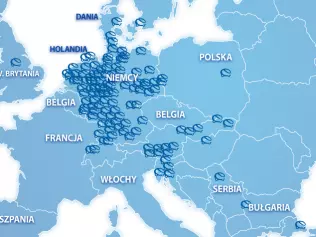 Mapa punktów ładowania RWE w Europie