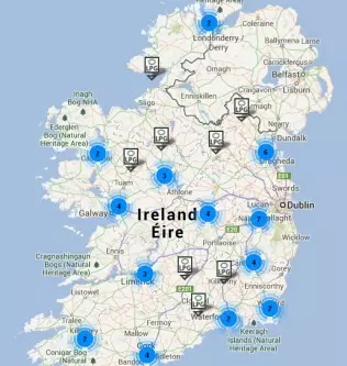 Mapa stacji LPG w Irlandii