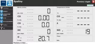 Texa IDC4 Car V53 - ekran pomiaru składu spalin