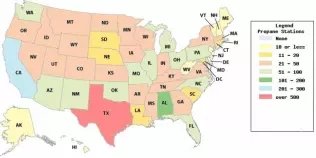 Mapa stacji LPG w Stanach Zjednoczonych