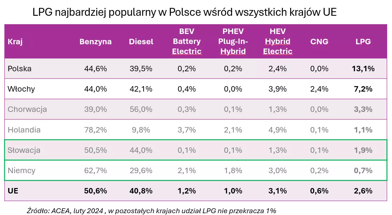 LPG najbardziej popularne w Polsce wśród wszystkich krajów UE