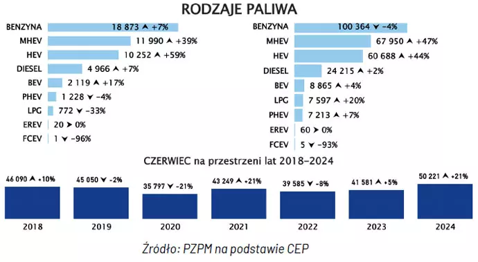 Liczba rejestracji aut osobowych z&nbsp;podziałem na rodzaj paliwa