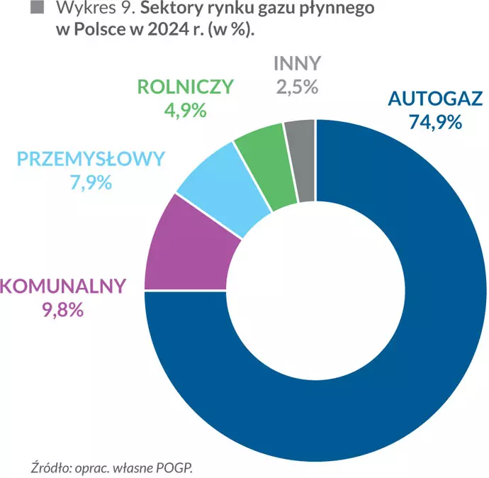 Sektory rynku gazu płynnego w&nbsp;Polsce w&nbsp;2024 r. (w %)