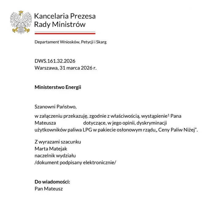 Odpowiedź na skargę Pana Mateusza
