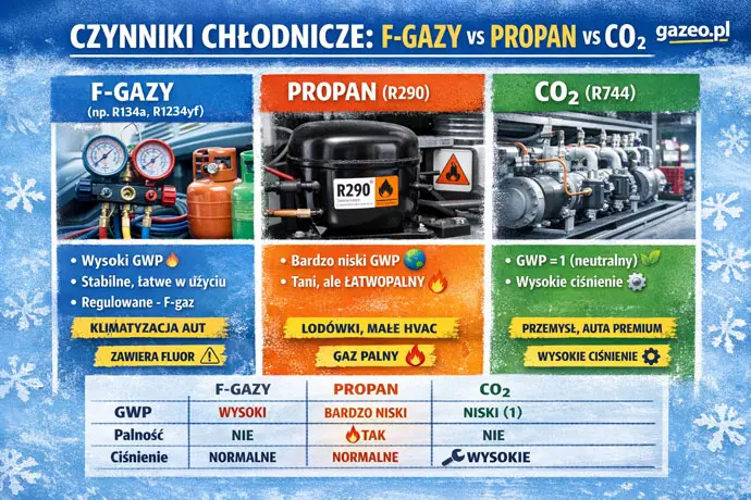 Por&oacute;wnanie właściwości czynnik&oacute;w chłodniczych
